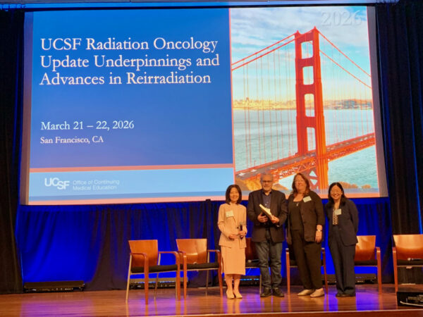 Left to right: Catherine Park, MD, Chair, UCSF Department of Radiation Oncology, Buschke Lecture guest Costas Koumenis, PhD, Professor, Univ. of Pennsylvania, Mary Helen Barcellos-Hoff, PhD, Director of Radiation Biology and Vice Chair of Research, Sue Yom, MD, Professor and Vice Chair, Strategic Advisory